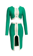 Bandage Two-Piece Patchwork Maxi Dress In Green