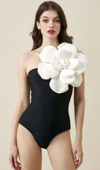 Exaggerated 3D Flower One Piece Swimsuit In Black