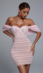 Pink Lace Off Shoulder Corset Dress