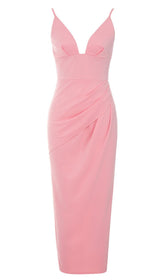 Satin Strapy Split Midi Dress In Pink