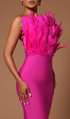 Sleeveless Backless FeaTher-DecorATeD Slim Midi Dress In Pink
