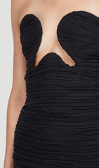 Black Strapless Ruched Mini Dress