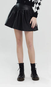 Black Stitching LeaTher Mini Skirt