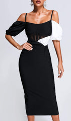 Puff Sleeve Midi Bandage Dress