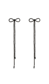Rhinestone Bow Long Chain Earrings