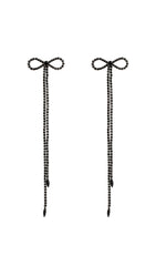Rhinestone Bow Long Chain Earrings