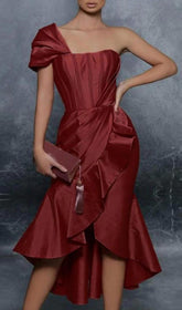 One Shoulder Midi Dress In Red