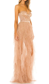 Lace Corset Slim Midi Dress In Light Orange