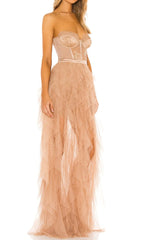 Lace Corset Slim Midi Dress In Light Orange