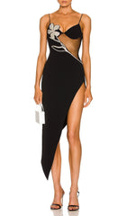 Black Diamante Midi Bandage Dress