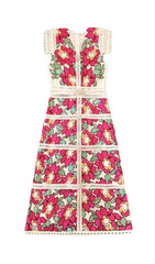 Embroidery Flower Midi Dress In Red