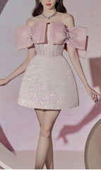 Pink BowKnot Strapless Mini Dress