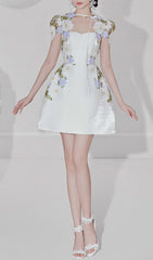 A-LIne Short Sleeved TAFFETA Mini Dress