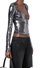 ANTHRACITe Sequined STRETCH-Tulle Top
