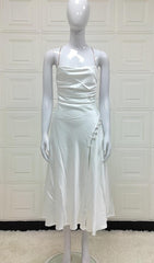 White Satin Backless Midi Dress