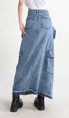 Pocket Split Denim Skirt In Blue