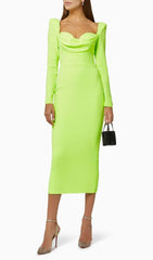 Green SquAre Neck Midi Bandage Dress