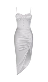 Satin Ruched Dress In GREY