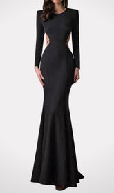 Long Sleeve Cut Out Backless Mermaid Maxi Dress In Black