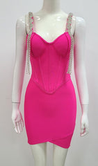 Pink Rhinestone Corset Mini Bandage Dress