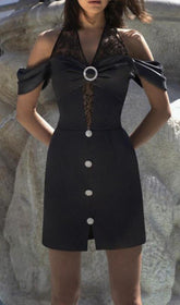 Lace Halter Off Shoulder Slit Mini Dress