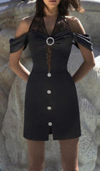 Lace Halter Off Shoulder Slit Mini Dress