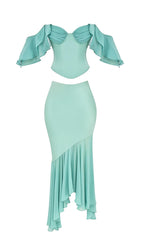 Off Shoulder FISH BOne Two Piece Suit