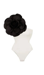 Exaggerated 3D Flower One Piece Swimsuit In White