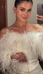 FeaTher Corset Mini Dress In White