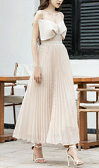 Bow Sleeveless Pleated Midi Dress