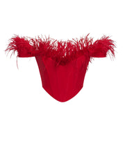 Oralia Red FeaTher Trim Corset Top