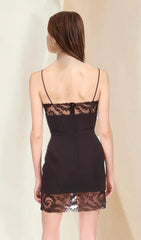 Black Lace Strap Knit Mini Dress