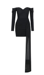 Off Shoulder Strap Mini Dress In Black