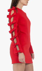 Side Lace UP Bow Mini Dress In Red