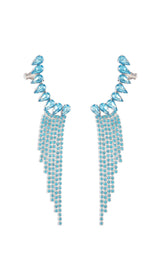 Blue Rhinestone Tassel Geometric Earrings