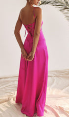 FUCHSIA Lace UP Maxi Dress