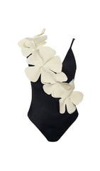 Flower Decor Backless One Piece Swimsuit In Black