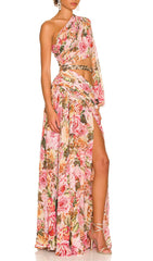 Floral Print One Shoulder Maxi Dress