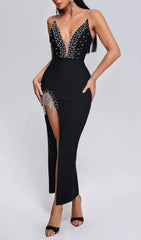 DiamonaTe Slit Maxi Bandage Dress - Black