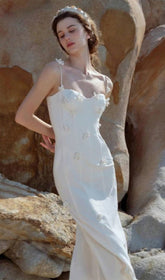 3D Flower EmbelliShed Midi Dress In White