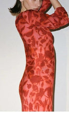 Rose Print FlAre Maxi Dress In Red