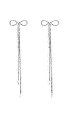 Rhinestone Bow Long Chain Earrings In White