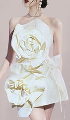 Beige Flower Strapless BInD Mini Dress