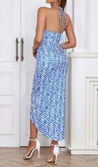 Ruffle StripeS Midi Dress In Blue