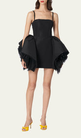 Strappy CorseTeD Silk FAILLE Mini Dress In Black