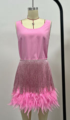 Shiny Fringe FeaTher Mini Dress In Pink