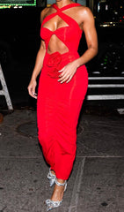 Halter Cut Out Maxi Dress In Red