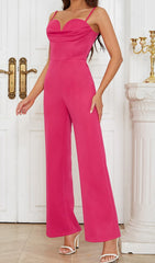 Bandage V Neck Jumpsuit In Rose Red