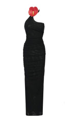 Halter Mesh Maxi Dress In Black