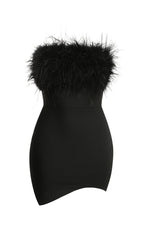 Black Strapless FeaTher Bodycon Mini Dress